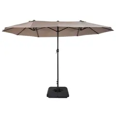 Outsunny 4.6m Garden Parasol Double-Sided Sun Umbrella Patio Market Shelter Canopy Shade with Weight Base, Tan - 1