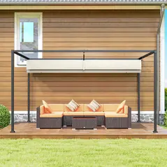 Outsunny 3x2m Metal Pergola with Retractable Roof, Garden Gazebo Canopy Shelter for Outdoor, Patio, Cream White - 9