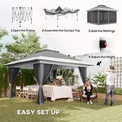 Outsunny 3.6 x 3.6m Pop-Up Gazebo, with Accessories - Grey - 4