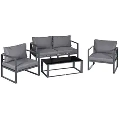 Outsunny 4 Pieces Garden Sofa Set 2 Single Armchair 1 Bench & Side Table Set Aluminium Frame Patio Furniture with Cushions Grey - 1