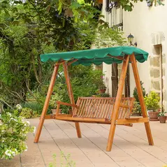 Outsunny 3-Seater Pinewood Swing Chair-Green - 2