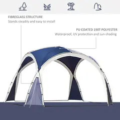 Outsunny 3.5 x 3.5M Camping Gazebo, Outdoor Event Shelter Dome Tent Garden Sun Shelter Patio Spire Arc Pavilion Camp Sun Shade Tent for 6-8 Person, Blue and Grey - 4