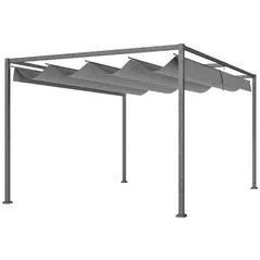 Outsunny 4 x 3(m) Metal Outdoor Pergola with Retractable Roof, Outdoor Gazebo with Drainage Holes for Garden, Patio, Lawn, Grey - 1