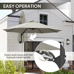Outsunny 3(m) Wall-Mounted Parasol Shade, with Handle - Light Grey - 5
