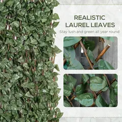 Outsunny 4 Pieces Expanding Trellis Fence, 2m x 1m Decorative Trellis with Artificial Leaves Garden Telescopic Hedge Privacy Screen Greenery Walls for Garden Balcony Home Decor - 4