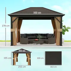 Outsunny 3.6 x 3 m Aluminium Hardtop Gazebo, with Accessories - Brown - 3