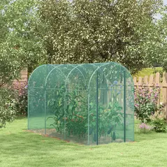 Outsunny 360 x 120cm Galvanised Steel Fruit Cage, Plant Protection Tent with Zipped Door, Green - 2