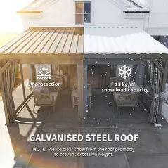 Outsunny 4.3 x 3 m Garden Pergola with Galvanised Steel Roof, Lean to Pergola Gazebo with Netting Curtains, Dark Grey - 4