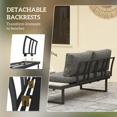 Outsunny 4 Seater L Shaped Aluminium Sectional Garden Furniture Set with 2 Loveseats and Wood-Plastic Coffee Table - Dark Grey - 5