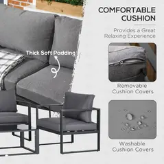 Outsunny 4 Pieces Garden Sofa Set 2 Single Armchair 1 Bench & Side Table Set Aluminium Frame Patio Furniture with Cushions Grey - 5