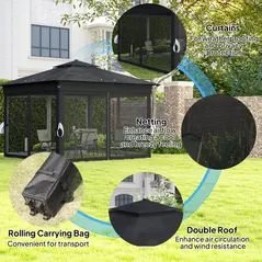 Outsunny 3.36 x 3.36m Pop Up Gazebo Party Tent with Solar-Powered LED Lights, Adjustable Event Shelter with Netting, Black - 5