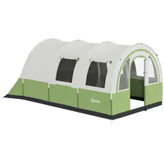 Outsunny 3000mm Waterproof Camping Tent, 5-6 Man Family Tent with Living and Bedroom, Carry Bag Included, Cream and Green - 1