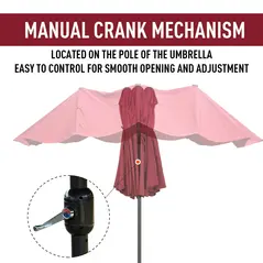 Outsunny 4.6m Double-Sided Patio Parasol Sun Umbrella-Wine Red - 4