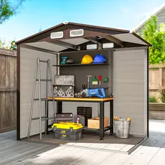 Outsunny 4 x 6ft Galvanised Steel Garden Shed, with Lock and Gloves - Oak - 9