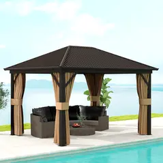 Outsunny 3.6 x 3 m Aluminium Hardtop Gazebo, with Accessories - Brown - 2