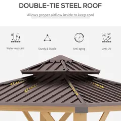 Outsunny 3x(3)M Outdoor Hardtop Gazebo Canopy with 2-Tier Roof and Solid Wood Frame, Outdoor Patio Shelter for Patio, Garden, Brown - 6