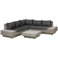 Outsunny 4 PCs Rattan Garden Furniture Outdoor Sectional Corner Sofa and Coffee Table Set  Conservatory Wicker Weave Furniture with Armrest and Cushions - Light Grey - 1