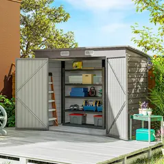 Outsunny 3.7 x 7.9ft Galvanised Steel Shed, with Latched Door and Padlock - Light Grey - 3