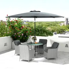 Outsunny 4 Seater Rattan Dining Set with Parasol & Cushions - Light Grey - 8