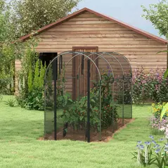 Outsunny 360 x 120cm Galvanised Steel Fruit Cage, Plant Protection Tent with Zipped Door, Black - 8