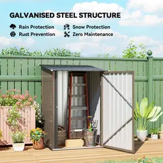 Outsunny 3.3 x 3.4ft Lean To Steel Garden Shed, with Locking Door - Brown/Grey - 4