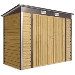 Outsunny 3.7 x 7.9ft Galvanised Steel Shed, with Latched Door and Padlock - Oak - 1