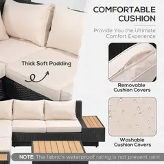 Outsunny 4 PCs Rattan Garden Furniture Outdoor Sectional Corner Sofa and Coffee Table Set  Conservatory Wicker Weave Furniture with Armrest and Cushions - Black - 6