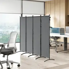 Outsunny 4 Panel Folding Room Divider, 1.7m Privacy Screen with Wide Feet, Portable Freestanding Metal Partition Separator for Office, Living Room, Bedroom, Dining Room, Dark Grey - 8