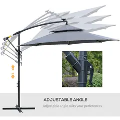 Outsunny 3m LED Light Overhanging Parasol - Grey - 6