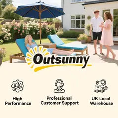 Outsunny 3m Wood Pole Parasol Umbrella - Grey - 9