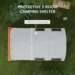 Outsunny 3000mm Waterproof Camping Tent, 5-6 Man Family Tent with Living and Bedroom, Carry Bag Included, Cream and Orange - 4