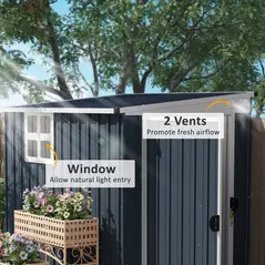 Outsunny 4 x 6ft Garden Metal Shed, Outdoor Storage Shed with Window, 2 Vents and Lockable Door for Garden, Patio, Dark Grey - 4