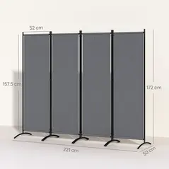 Outsunny 4 Panel Folding Room Divider, 1.7m Privacy Screen with Wide Feet, Portable Freestanding Metal Partition Separator for Office, Living Room, Bedroom, Dining Room, Dark Grey - 3