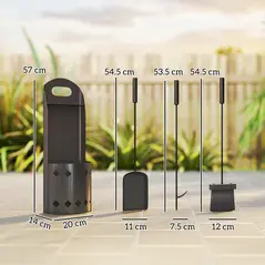 Outsunny 4 Pieces Fireplace Companion Set, Metal Fireplace Accessories Fireside Companion Set with Broom, Shovel, Poker, Bucket, Black - 3