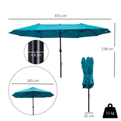 Outsunny 4.6m Double Garden Parasol - Sky Blue - 3