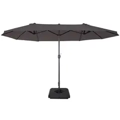 Outsunny 4.6m Garden Parasol Double-Sided Sun Umbrella Patio Market Shelter Canopy Shade with Weight Base, Grey - 1