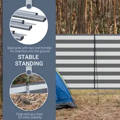Outsunny 4 Pole Camping Windbreaks, Beach Wind Shield Shelter with Carry Bag and Steel Poles, Outdoor Caravan Privacy Shield, 540cm x 150cm, Grey and White - 5