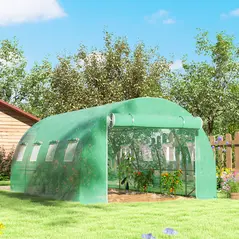 Outsunny 4 x 3 x 2m Polytunnel Greenhouse Replacement Cover ONLY Winter Garden Plant PE Cover for Tunnel Walk-in Greenhouse with Roll-up Windows Door Outdoor, Green - 7