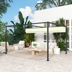 Outsunny 4 x 3(m) Metal Pergola with Retractable Roof, Garden Gazebo Canopy Shelter for Outdoor, Patio, Cream White - 8