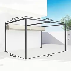 Outsunny 4 x 3(m) Metal Pergola with Retractable Roof, Garden Gazebo Canopy Shelter for Outdoor, Patio, Cream White - 3