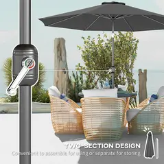 Outsunny 3(m) Tilting Parasol Garden Umbrellas, Outdoor Sun Shade with 8 Ribs, Tilt and Crank Handle for Balcony, Bench, Garden, Dark Grey - 6