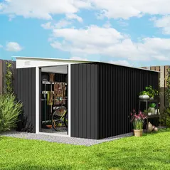 Outsunny 3.3 x 2.68m Corrugated Metal Shed - Black - 2