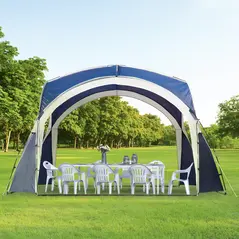 Outsunny 3.5 x 3.5M Camping Gazebo, Outdoor Event Shelter Dome Tent Garden Sun Shelter Patio Spire Arc Pavilion Camp Sun Shade Tent for 6-8 Person, Blue and Grey - 2