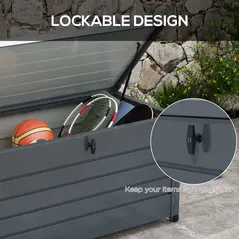 Outsunny 311L Galvanised Steel Garden Storage Box, with Lock - Dark Grey - 7