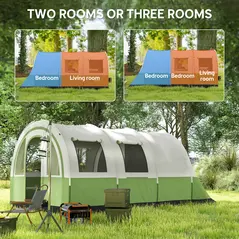 Outsunny 3000mm Waterproof Camping Tent, 5-6 Man Family Tent with Living and Bedroom, Carry Bag Included, Cream and Green - 4