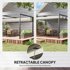 Outsunny 4 x 3(m) Metal Pergola with Retractable Roof, Garden Gazebo Canopy Shelter for Outdoor, Patio, Cream White - 4