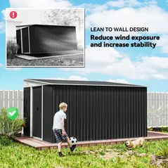 Outsunny 3.3 x 2.68m Corrugated Metal Shed - Black - 7
