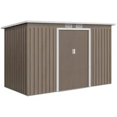 Outsunny 4 x 9ft Metal Shed, with Foundation Shed - Brown - 1