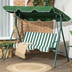 Outsunny 3-Seat Swing Chair Garden Swing Seat with Adjustable Canopy for Patio, Green - 2