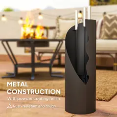 Outsunny 4 Pieces Fireplace Tools Set, Metal Fireplace Accessories Fireside Companion Set with Broom, Shovel, Poker and Bucket, Black - 5